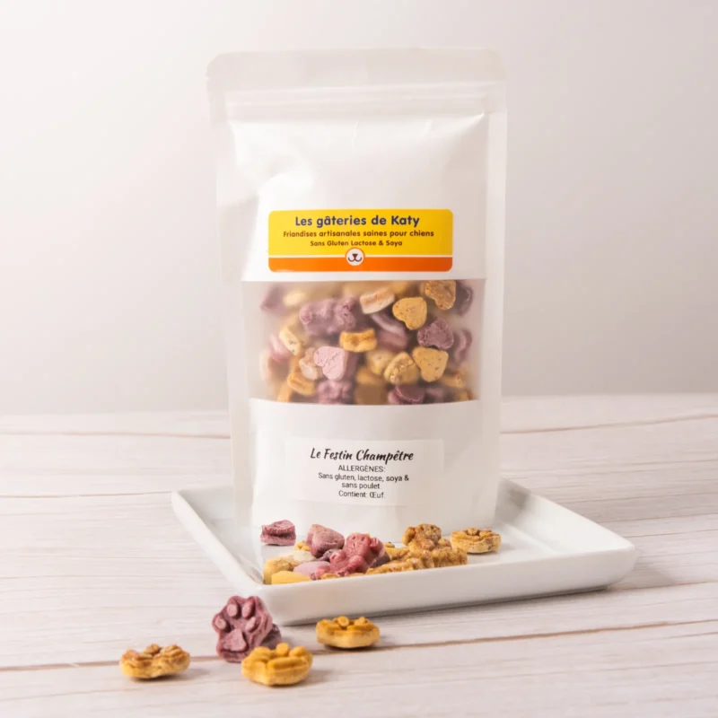 Sachet Le Festin Champetre, melange de biscuits coeurs pattes et os pour chiens - Les Gateries de Katy