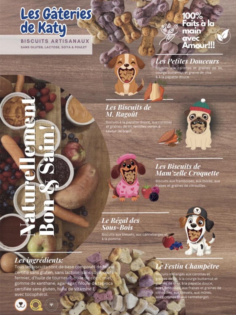 Gamme de biscuits artisanaux pour chiens Les Gâteries de Katy