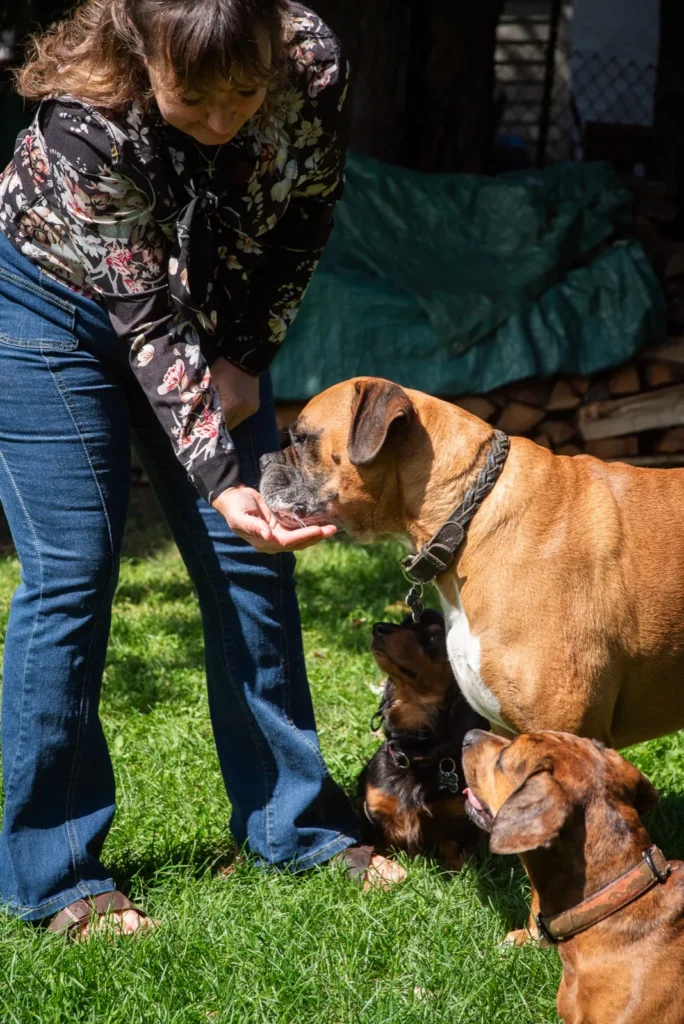 Katy et ses chiens Melvin et Sharlee