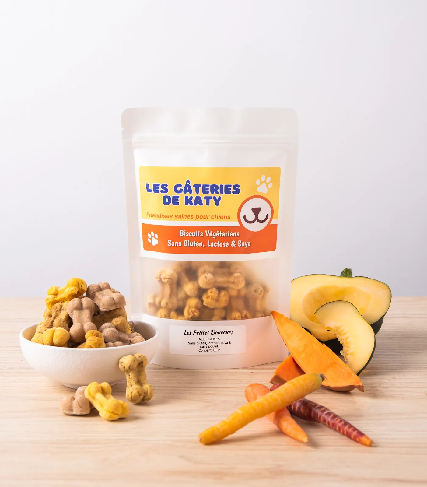 Biscuits pour chiens Les Petites Douceurs aux legumes racines, sans gluten lactose et soya