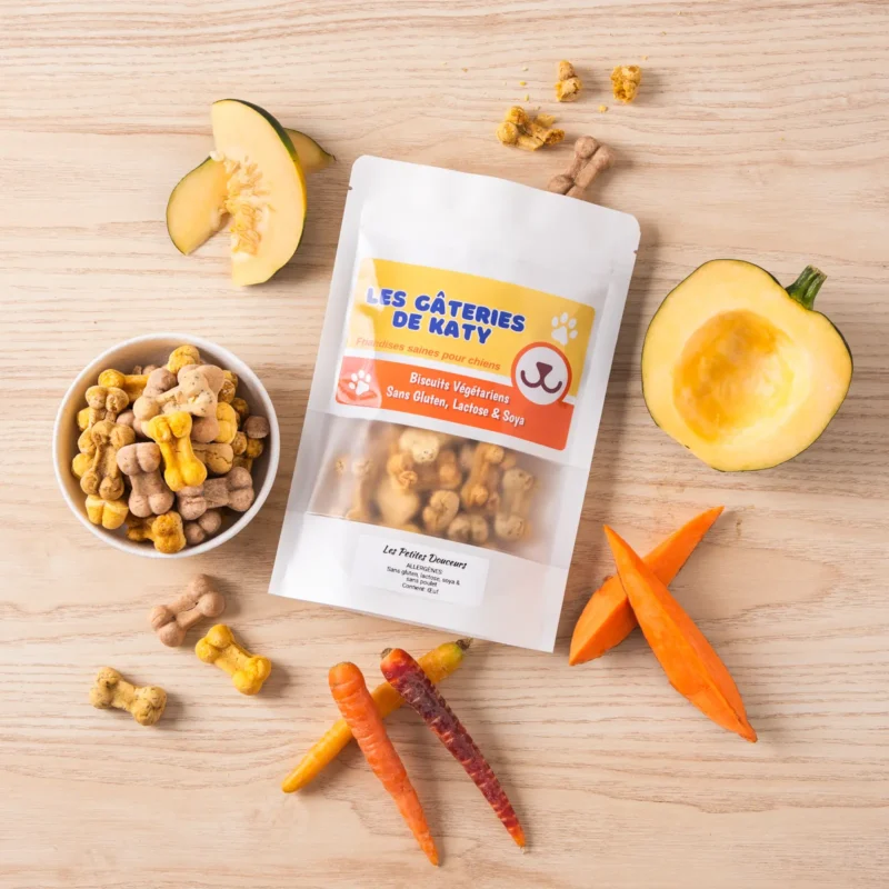 Les Petites Douceurs mise en scene avec legumes racines, biscuits pour chiens Les Gateries de Katy