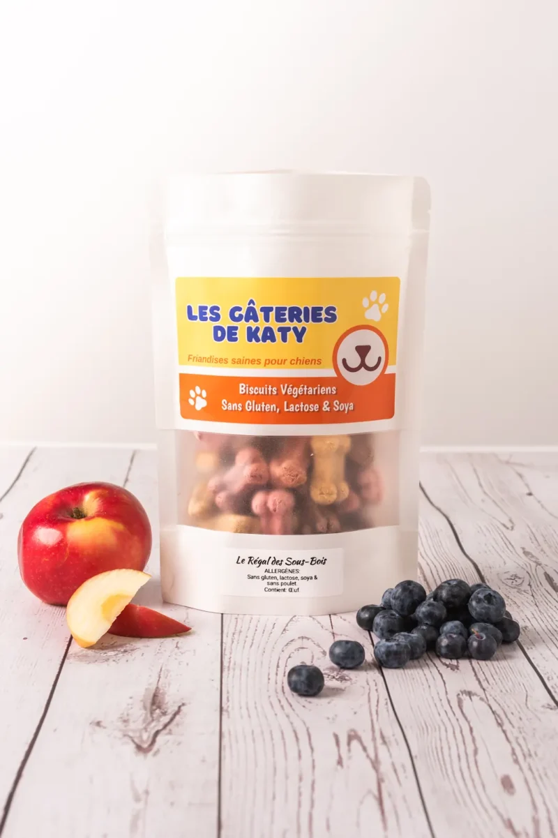 Sachet Le Regal des Sous-Bois, biscuits pour chiens aux pommes et bleuets - Les Gateries de Katy