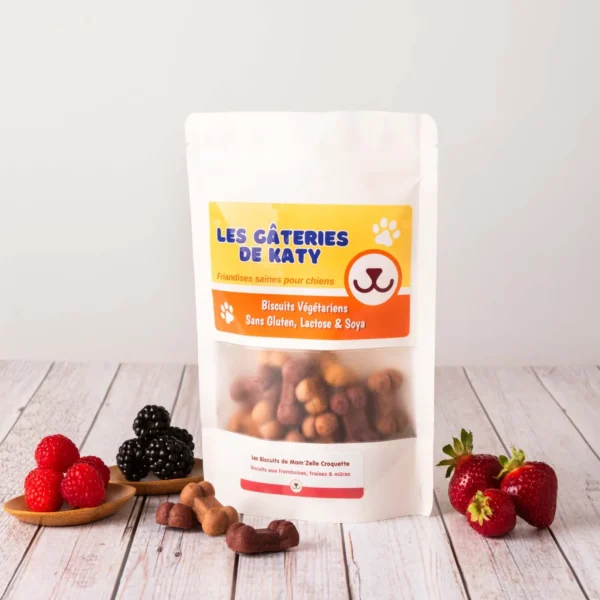 Sachet Les Biscuits de Mam'zelle Croquette, biscuits pour chien aux framboises, fraises et mûres